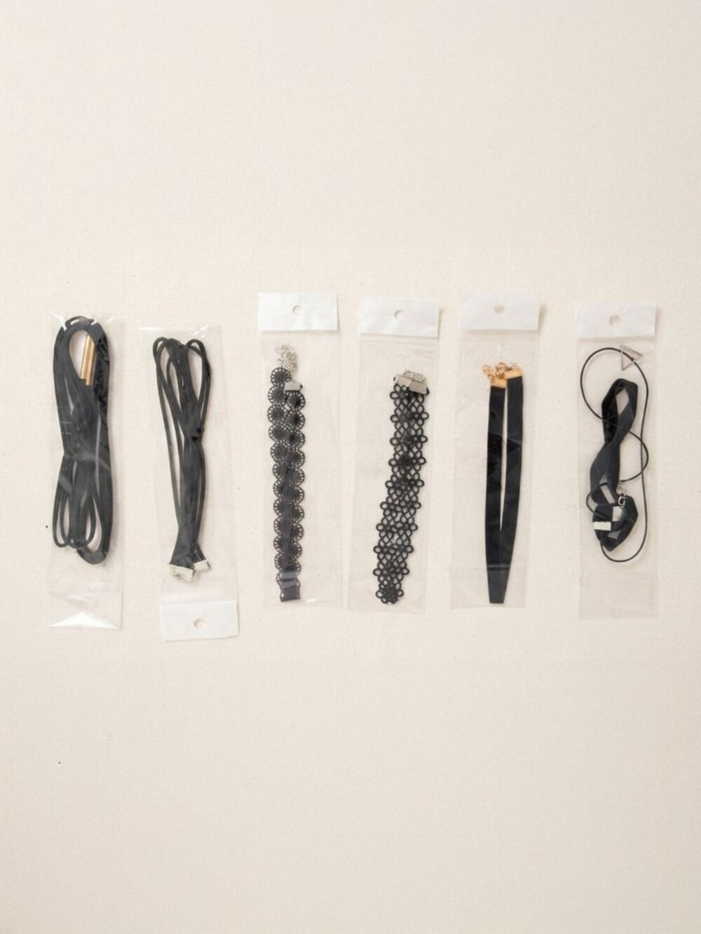 Lot of 6 Black Choker Necklaces Lace Velvet Gothic Punk New In Package